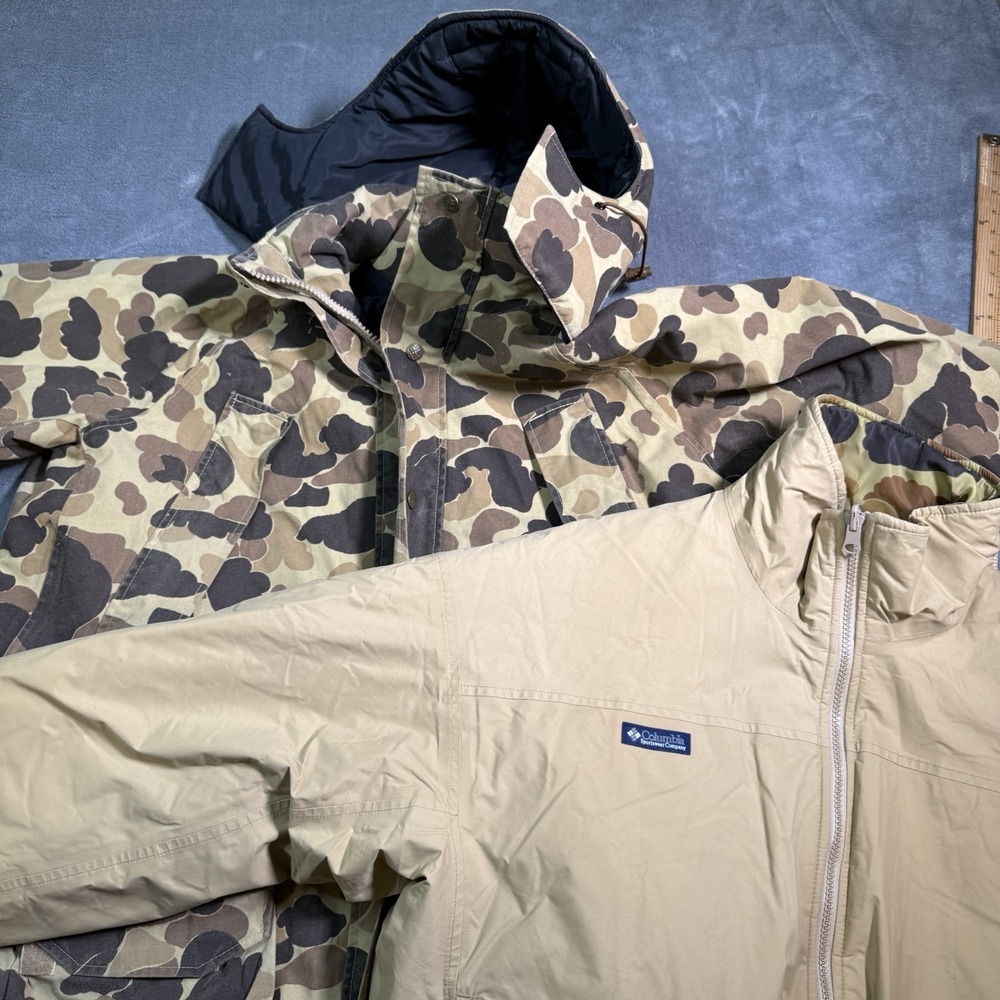 Vintage Columbia Camo Jacket Men's XL Goretex Canvas Duck Complete 3-in-1 Hood